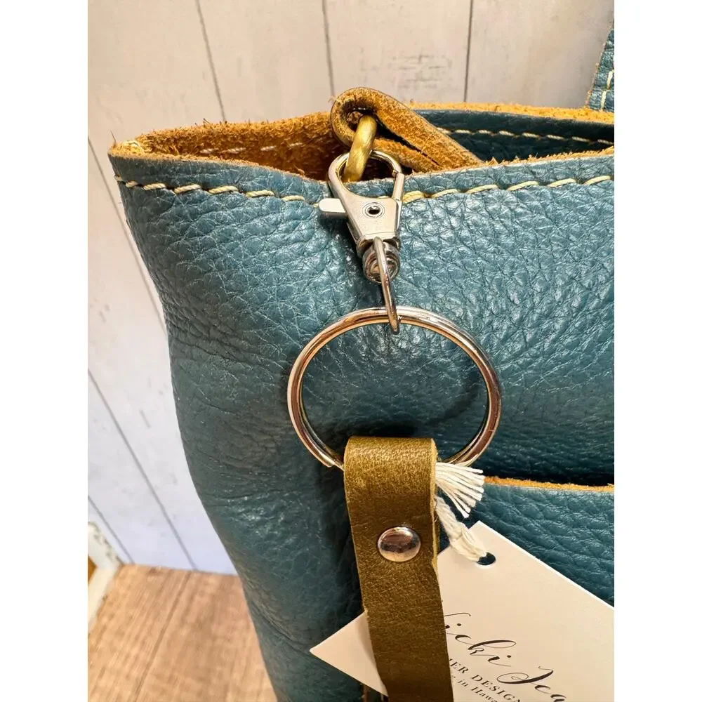 Genuine Leather Round Flower Purse Charm Olive Turquoise Tan Boho Bag Charm